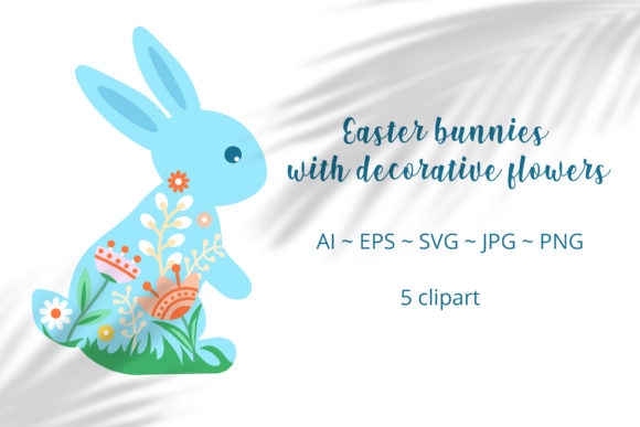 Easter Bunnies with Decorative Flowers: A Creative Digital Art Collection